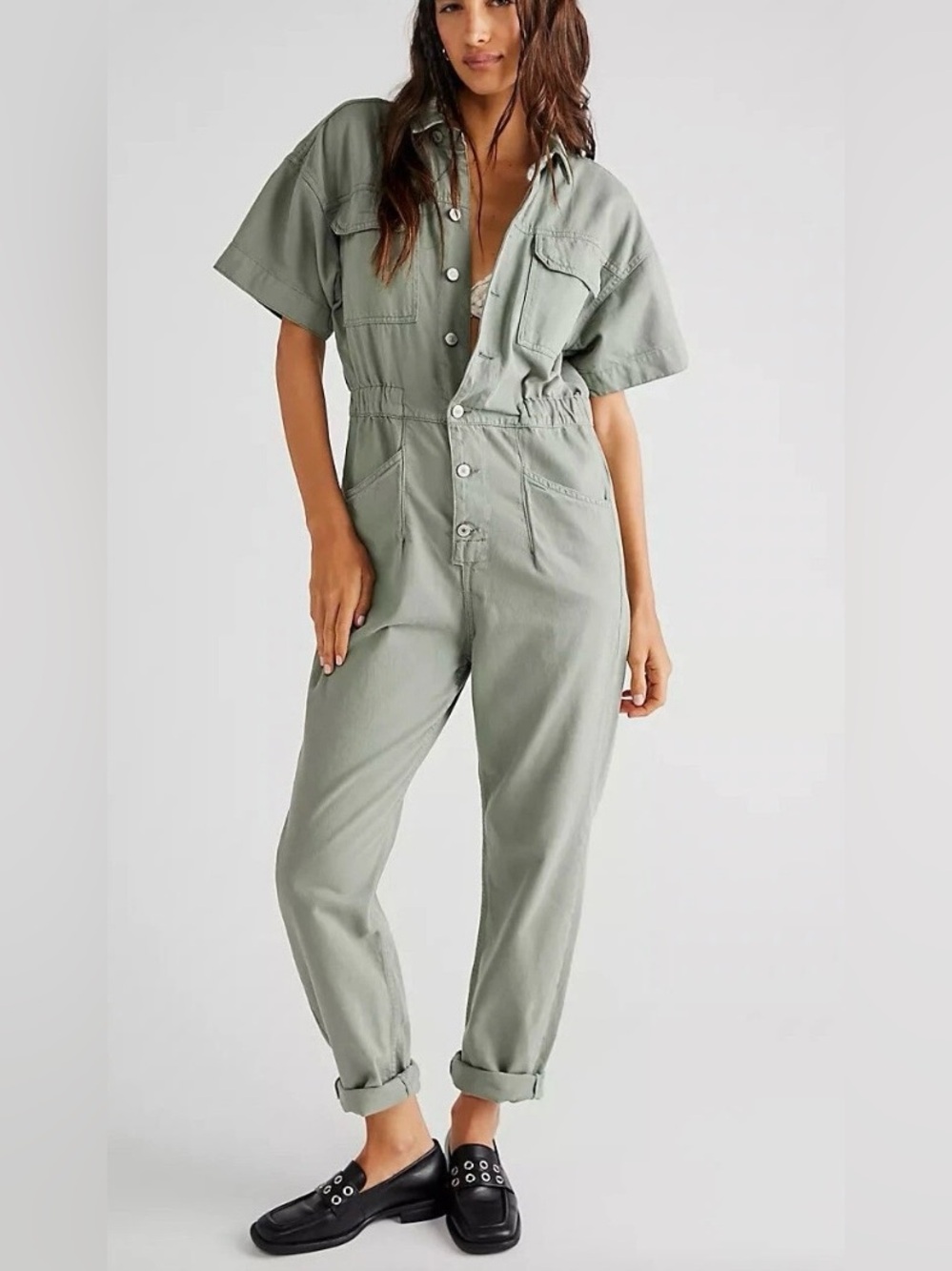 Free People We The Free Green Marci Coverall Jumpsuit
